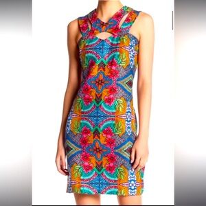 TAYLOR Dress with Cutout Double Shoulder Straps in Island Tropical Print